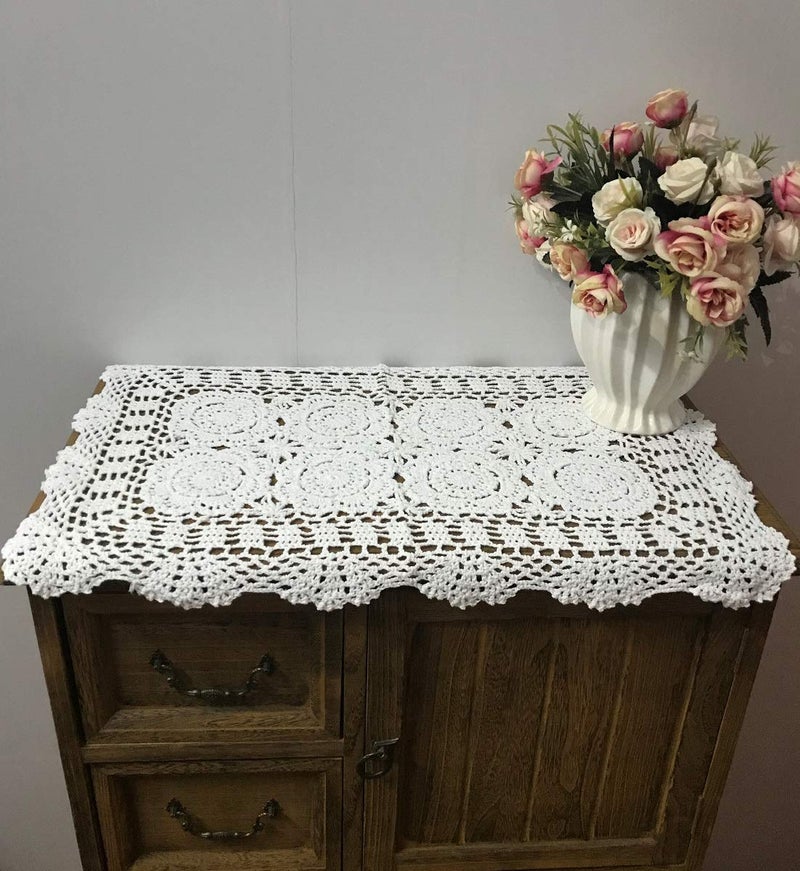 Damanni 2PC Rectangular Cotton Handmade Crochet Lace Table Runner Doilies Table Dresser Scarf DÃ©cor,16 Inch by 24 Inchï¼ŒWhite - Image 2